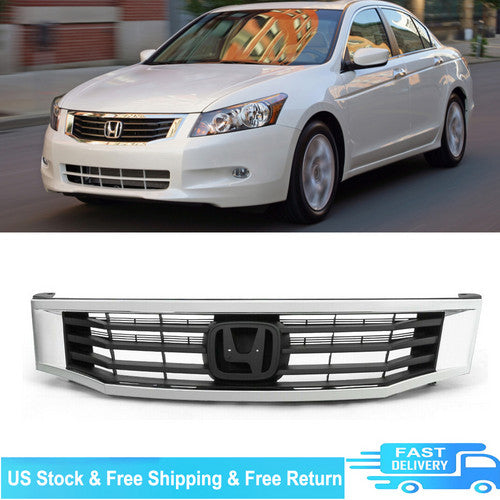 For 2008 2009 2010 Honda Accord Sedan Front Bumper Upper Grille w/ Chrome Trim