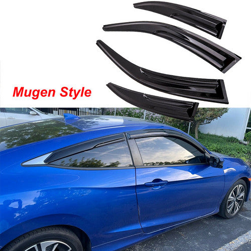 4PC For 2016-2020 Honda Civic Coupe 2DR Mugen Window Visors Guard Rain Deflector