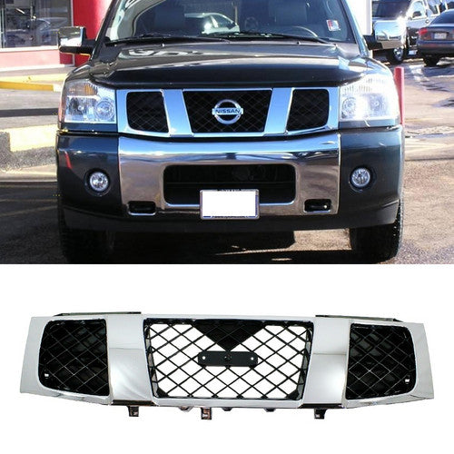 Grille For 2004-2007 Nissan Titan 2005-2007 Armada Chrome Shell w/ Black Insert