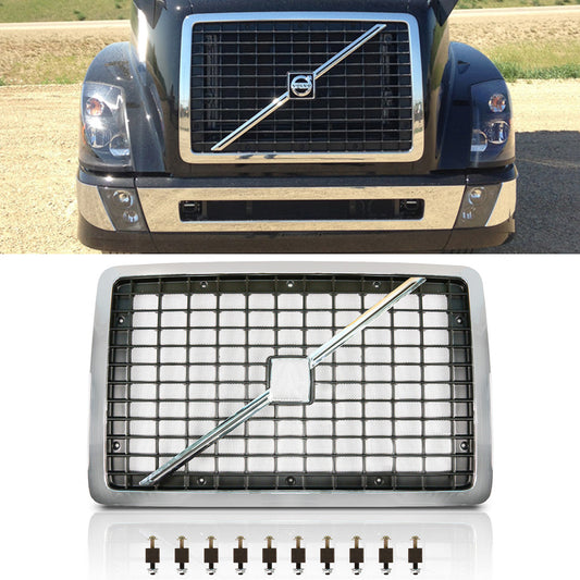 For 2004-2017 Volvo VNL 2nd Gen Chrome Grille with Bug Screen & Stripe