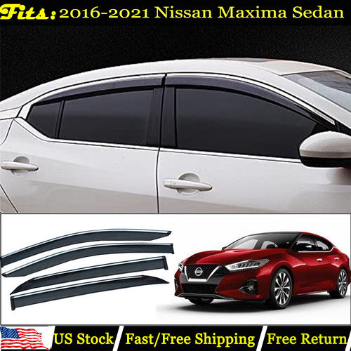 FIT FOR Nissan Maxima 2016-2021 Chrome Window Vent Visor Wind Guard Deflector