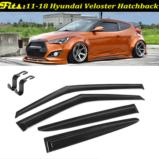 Fit 2011-2018 Hyundai Veloster Hatchback Acrylic Window Visors Deflector 4PCS