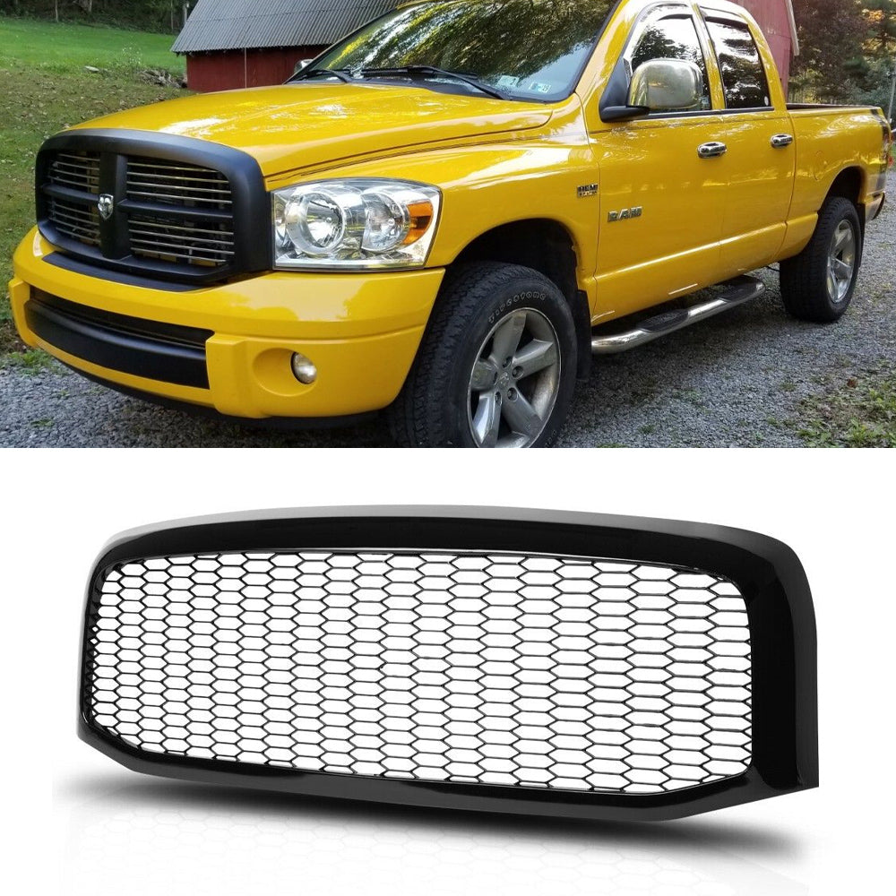 FOR 2006-2009 RAM 1500 2500 3500 GLOSSY BLACK HONEYCOMB MESH FRONT BUMPER GRILLE