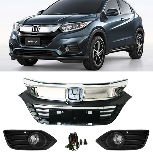 For 2019 2020 Honda HRV HR-V Front Bumper Chrome Upper Grille Fog Lights