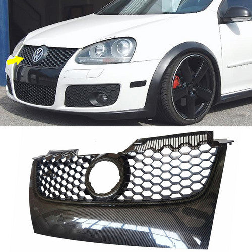 Front Hex Mesh Bumper Grille Carbon Fiber Print Fit 2006-2009 VW MK5 Jetta GTI