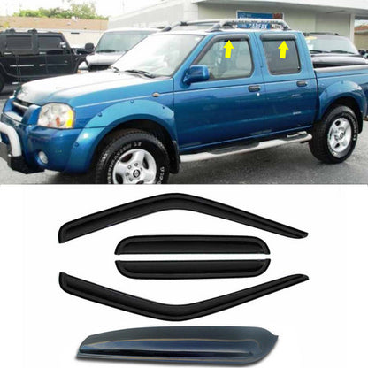 For 1998-2004 Nissan Frontier Crew Smoke Window Visor+Sunroof Rain Deflector 5PC