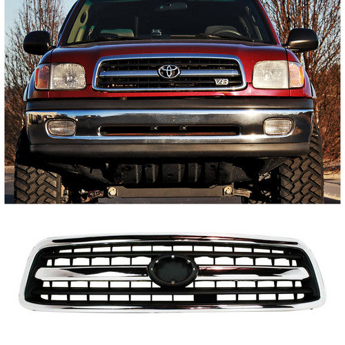 Grille For 2000-2002 Toyota Tundra Chrome Shell w/ Black Insert Plastic