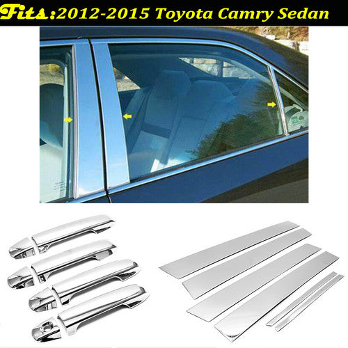 For 2012 2013 2014 Toyota Camry 6PCS Chrome Pillar Post&Handle Cover Set Kit