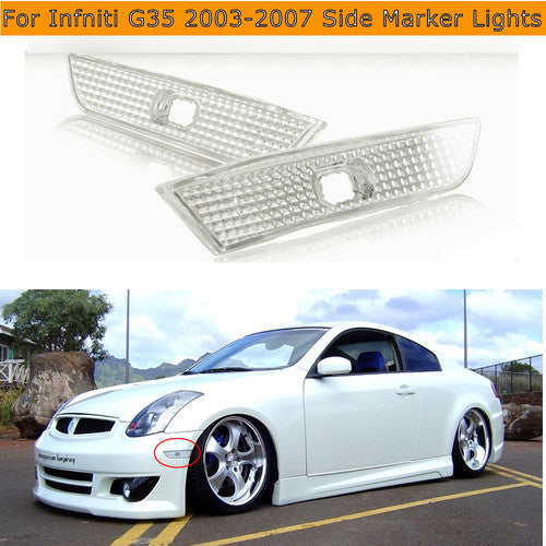 Pair Chrome Side Marker Fog Lamp For Infniti G35 Coupe 2DR 03-07 Clear Lens