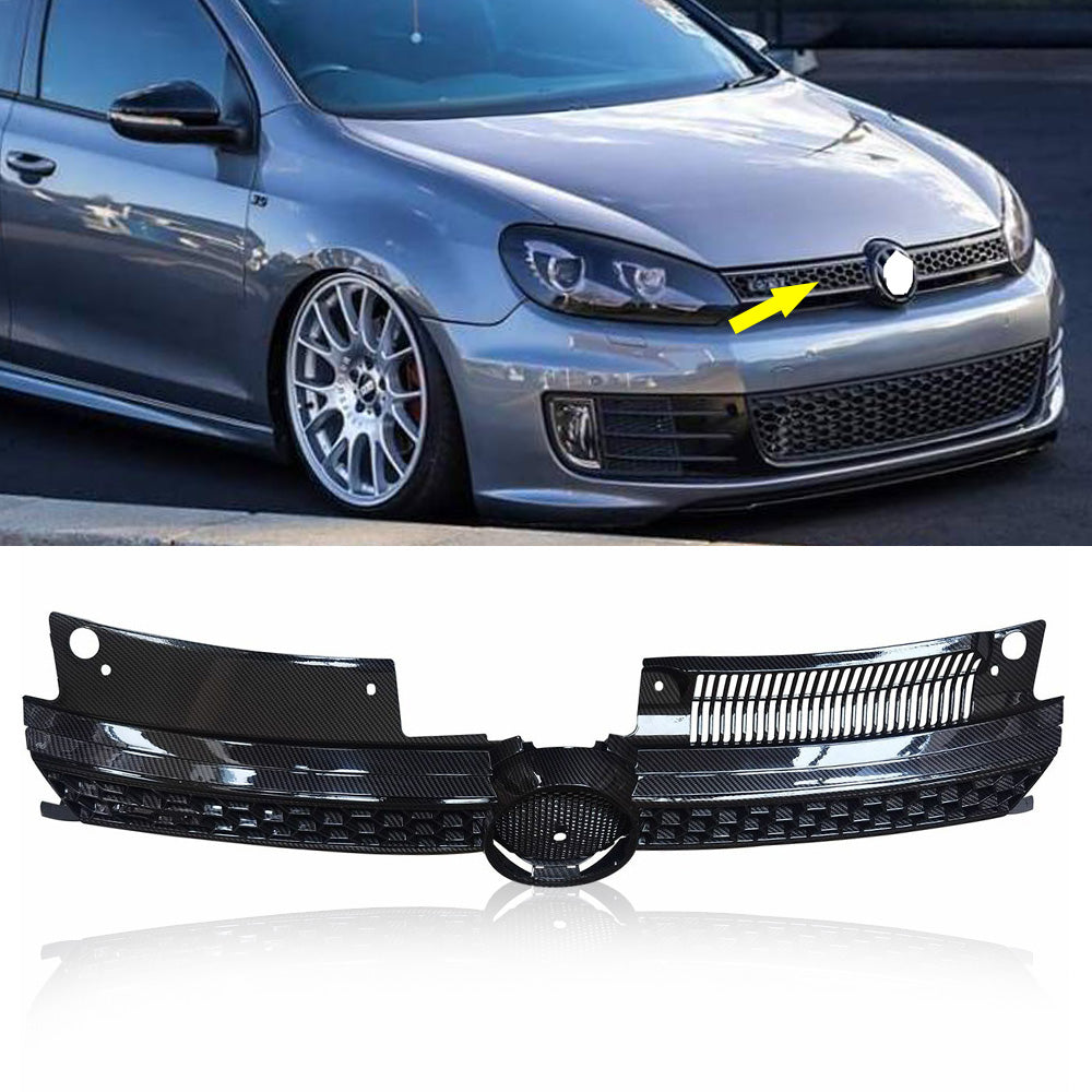 Fit 2010-2014 VW MK6 Golf GTI Jetta Black Carbon Fiber Print Grille