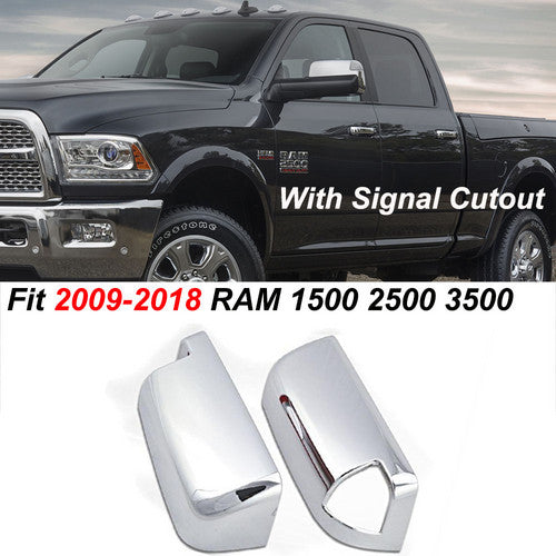 2PC Top Half Chrome Mirror Covers Fit 09-2018 RAM 1500 2500 3500 W/Signal Cutout