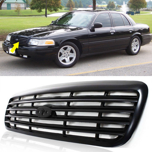 Grille For 1998-2011 Ford Crown Victoria Painted Black Shell & Insert Police Pkg