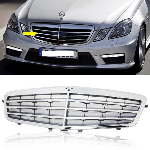 For 2010-2013 Mercedes Benz E350 E550 Chrome Grille Shell w/ Gray Insert