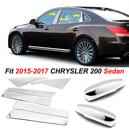 For 15-2017 Chrysler 200 Sedan 6PC Stainless Pillar Post+Top Half Mirror Covers