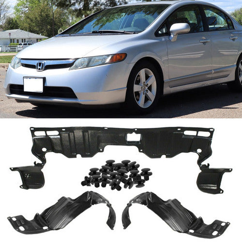 New Front Fender Liner&Under Cover Set W/Clips For 2006-2011 Honda Civic Sedan