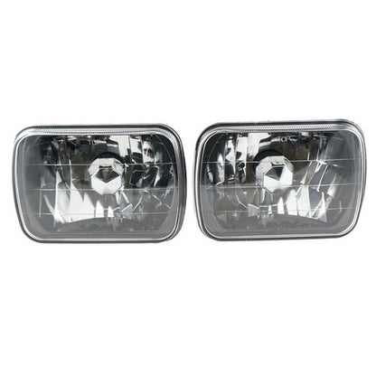 Universal 7"X6" Diamond Cut Black Halogen Sealed Beam Headlights Headlamps