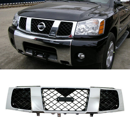 Grille For 2004-2007 Nissan Titan 2005-2007 Armada Chrome Shell w/ Black Insert