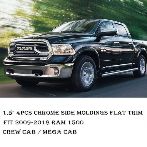 4pcs Chrome Side Molding Fit 2009 2010 2011 2012-2018 Ram 1500 Crew / Mega Cab