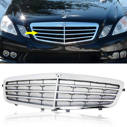 For 2010-2013 Mercedes Benz E350 E550 Chrome Grille Shell w/ Gray Insert