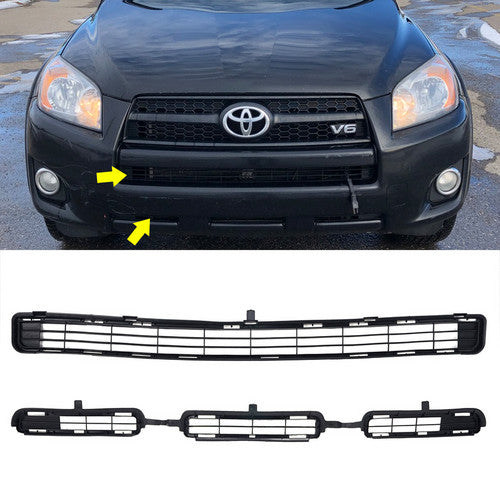 For 2009 2010 2011 2012 Toyota Rav4 Upper Lower Front Bumper Grille Inserts Set