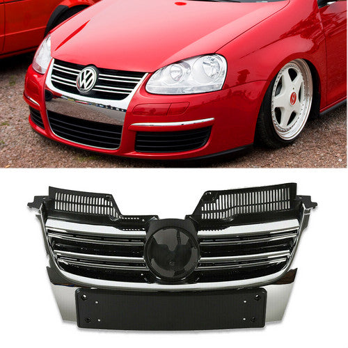 Front Bumper Upper Grille Grill W/Chrome Trim Fits 2005-2010 VW Jetta MK5 Sedan