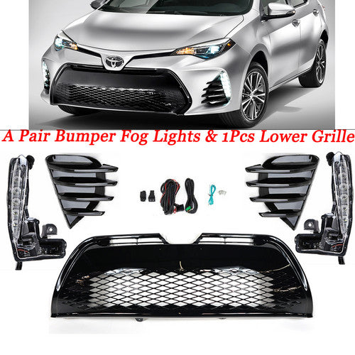 For 2017-2018 Toyota Corolla SE XSE LED Fog Lights Lamp DRL & Black Grille Grill