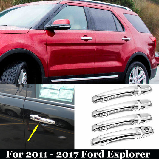 Fit 2011-2017 Ford Explorer Door Handle Chrome Covers W/O PSG Key Smart Key Cut