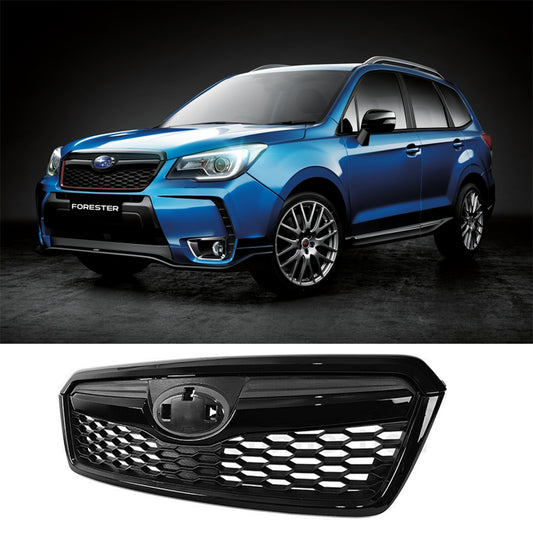 STI Style Black Front Radiator Grille Grill For 14-18 Subaru Forester Upper Trim
