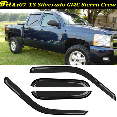 For 07-13 Silverado GMC Sierra Crew Cab 4X Window Vent Visors Sun Rain Guards