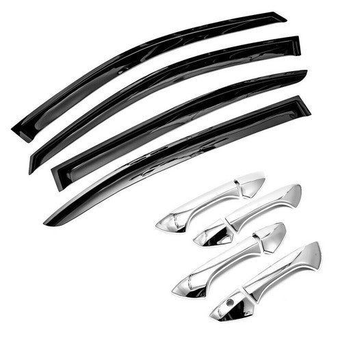 Fit 2008-2012 Honda Accord Sedan Window Visor Deflector+Chrome Door Handle Cover