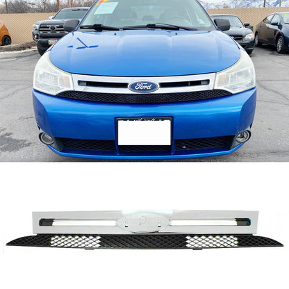 Front Bumper Upper Grille Grill For 2008 2009 2010 2011 Ford Focus Chrome&Black