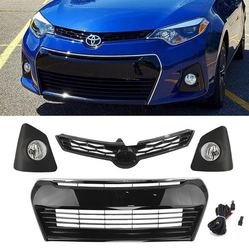 For Toyota corolla S 2014-2016 Clear Fog Lights Bumper Upper&Lower Grille Combo