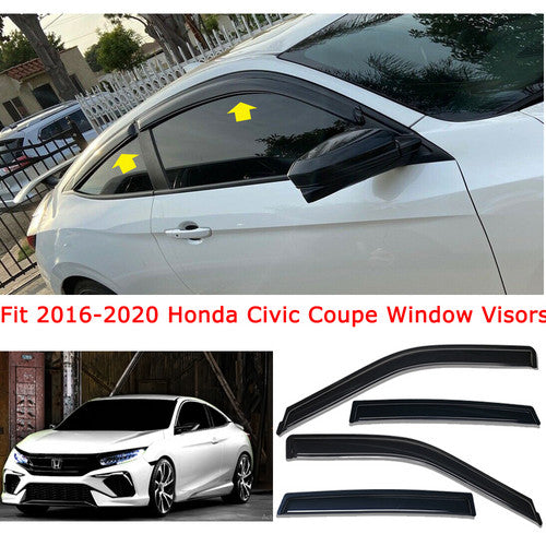 4PCS For 2016-2019 Honda Civic Coupe Window Visors Sun Rain Guard Wind Deflector