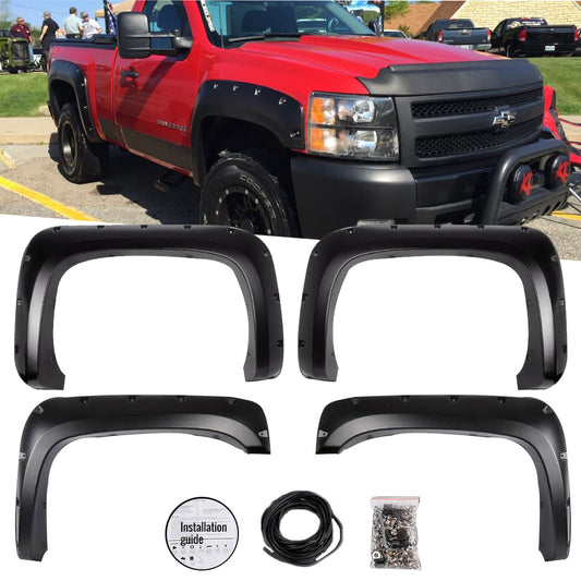 Pocket Rivet Fender Flares Fit For 2007-2013 Chevy Silverado 1500 2500HD/3500HD